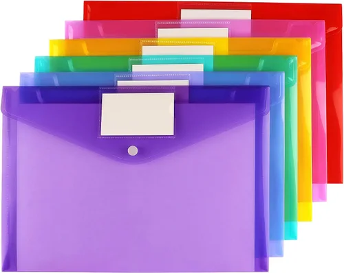 Vista 2 de Paquete de 6 carpetas transparentes para documentos, sobres de plástico, sobres de polietileno, sobres para archivos con bolsillo para etiquetas y 6
