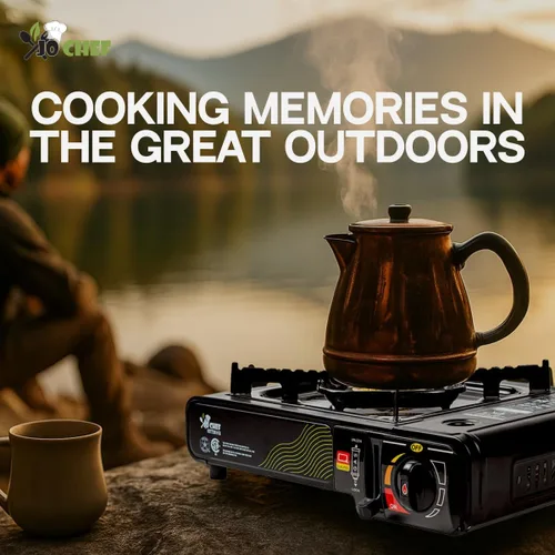 Vista 5 de Jo Chef - Estufa de butano para campamento, viajes por carretera y exteriores, estufa de gas portátil de 9,500 BTU con certificado CSA, incluye