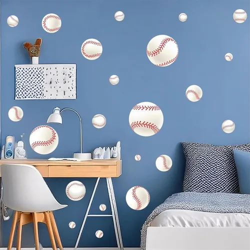 Vista 13 de Calcomanías de pared de béisbol 3D para decoración de dormitorio de Papel tapiz de béisbol, extraíble para despegar y pegar, decoración