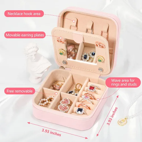 Vista 2 de Joyeros de viaje, caja de joyería con inicial E, joyero pequeño de artículos esenciales de viaje, regalos de viaje para mujeres y niñas, regalos