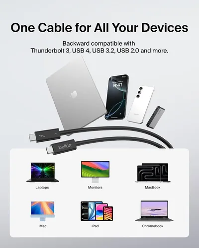 Vista 7 de Belkin Cable Thunderbolt 4 (3.3 ft, cable de alimentación de 3.3 pies), cable USB-C a USB-C con entrega de energía de 100 W, compatible con USB 4