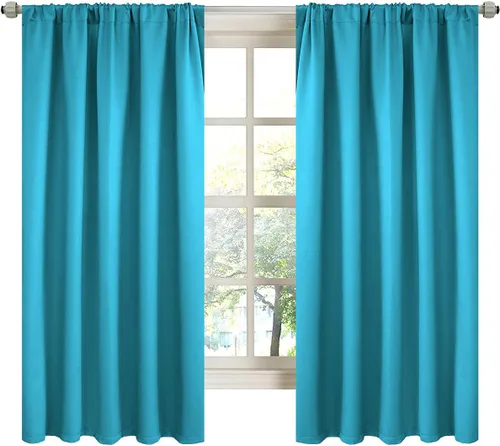 Vista 17 de LA PALMA Cortinas opacas con bolsillo para cortinero para sala de estar, bloqueo de luz, aislamiento térmico, reducción de ruido, cortinas de Aqua