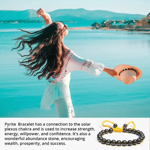 Vista 57 de Adjustable Crystal Bracelet – Gemstone Bead Bracelet with Adjustable Macrame String – Chic Gemstone Bracelet for Men and Women – 8mm Round Healing