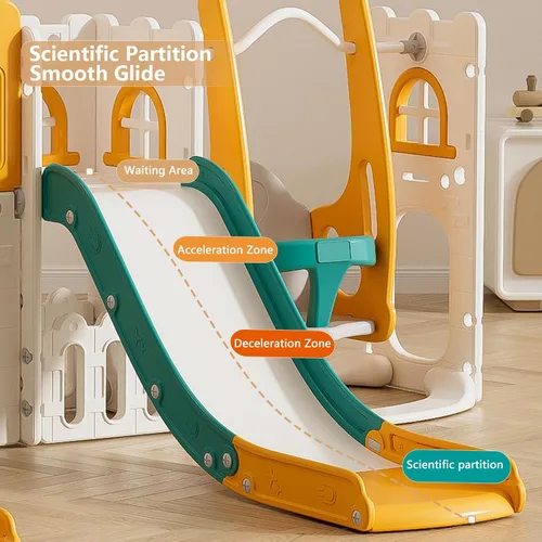 Vista 2 de Sistema de juego para patio de recreo, tobogán 10 en 1 para niños, juego de columpio/tobogán, para interiores para niños pequeños de 1 a 3 años