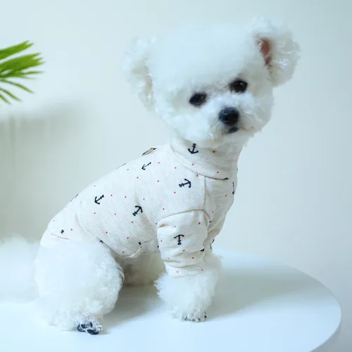 Vista 2 de Sudadera para perro, overoles para mascotas, camisa de cuello alto, suéter suave y transpirable para perro, pijama para otoño e invierno, ropa Beige