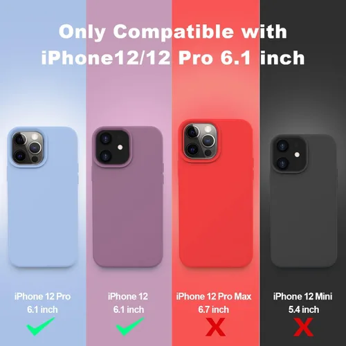 Vista 6 de Vooii Funda compatible con iPhone 12/12 Pro, silicona líquida mejorada, forro de microfibra suave antiarañazos, protector de cámara, funda