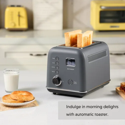 Vista 6 de BUYDEEM DT730 Tostadora motorizada, tostadora digital inteligente sin palanca de 2 rebanadas con temporizador de cuenta regresiva LCD, ajustes de 9