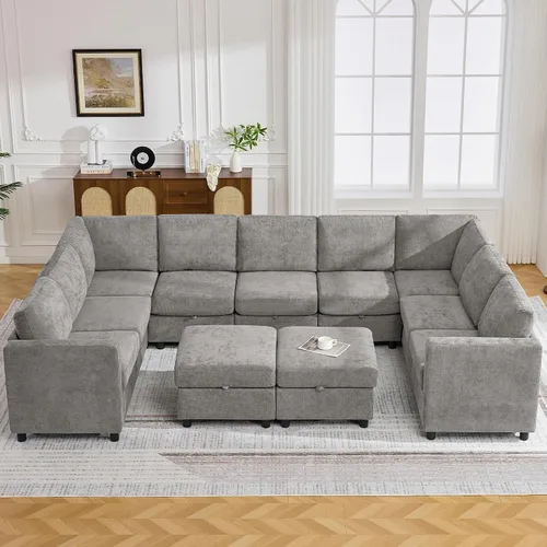 Vista 47 de WUTUTUEE Sofá biplaza modular de 58 pulgadas, sofá biplaza moderno de 2 plazas con almacenamiento, sofá modular de felpilla para sala de estar, Beige