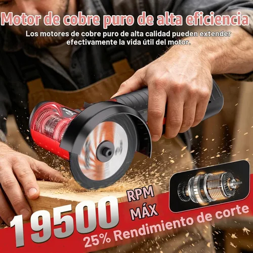 Vista 3 de Amoladora angular inalámbrica de 12 V, mini amoladora angular de 3 pulgadas con motor de cobre puro de 19500 RPM, 2 baterías de 2000 mAh y discos