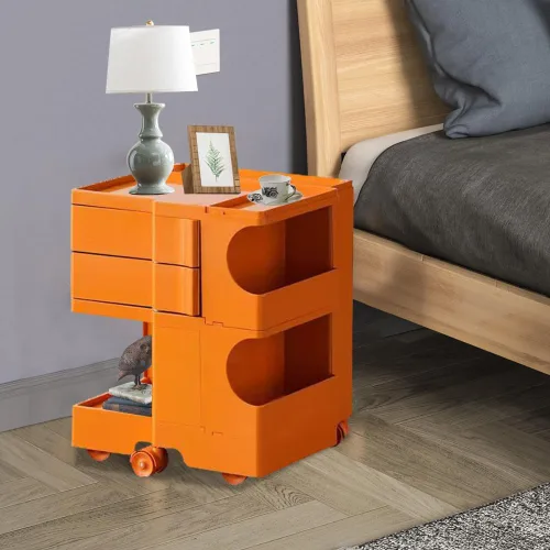 Vista 9 de Mesita de noche con 2 cajones, mesa auxiliar giratoria de 360° junto a la mesita de noche, muebles organizadores, moderna mesita de noche