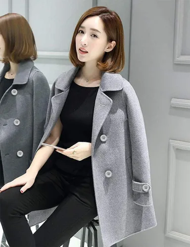 Vista 2 de Ylingjun Chaquetas de lana con doble botonadura para mujer, estilo casual, ajuste clásico, abrigo para exteriores
