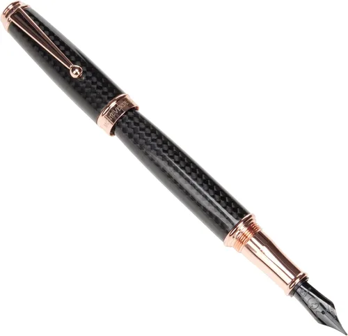 Vista 7 de Monteverde Invincia Deluxe - Pluma estilográfica, oro rosa, punta media, diseño de fibra de carbono con detalles chapados en oro rosa de 18