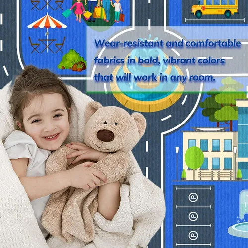 Vista 8 de Alfombra de coche de carretera para niños, 31 x 47 pulgadas, alfombra de pista de carreras de ciudad, alfombra de carreras para niños, alfombra