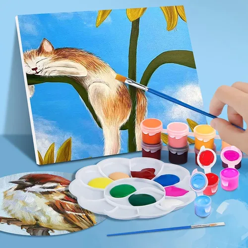 Vista 7 de Juego de 145 piezas de mini pintura acrílica para niños, 12 colores, tira de pintura acrílica lavable con 5 bandejas de pintura para niños