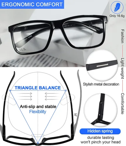 Vista 5 de MARE AZZURO Gafas de Lectura Cuadradas Grandes +1.0 para Hombre Lectores Grandes Cara Grande 1.0 1.25 1.5 1.75 2.0 2.25 2.5 2.75 3.0 3.5 4.0 5.0 6.0