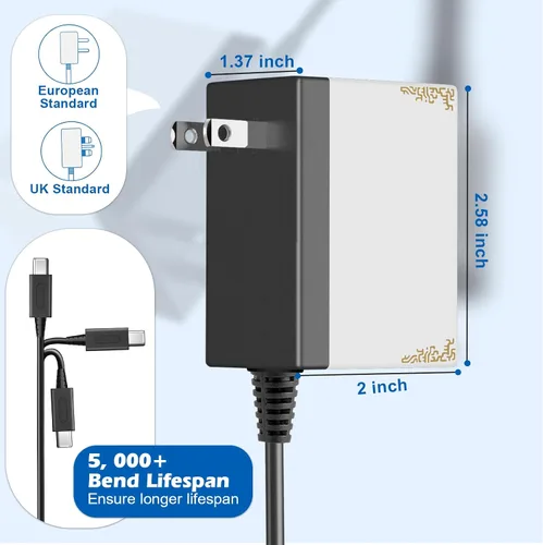 Vista 4 de Adaptador de CA para Nintendo Switch, cargador de pared de viaje rápido 15V 2.6A Kit de carga rápida para Nintendo SwitchLiteOLED, soporte modo TV