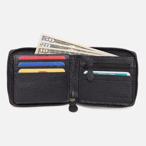 Vista 9 de Alphahide Cartera con bloqueo RFID para hombre piel de vaca auténtica con cremallera doble para padres