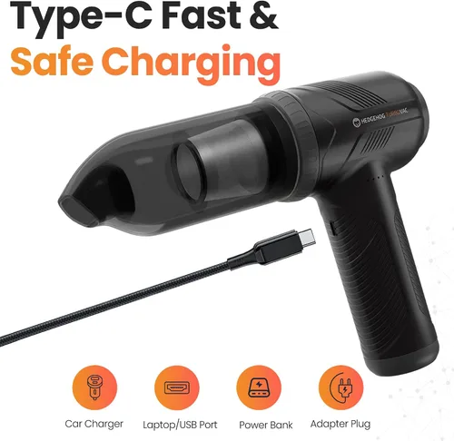 Vista 3 de Hedgehog TurboVAC - Aspiradora portátil 3 en 1 para automóvil, soplador y bomba de aire, aspiradora de mano para automóvil con USB C recargable