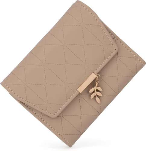Vista 53 de UTO - Cartera pequeña RFID de piel sintética con dije de hoja, cierre de cremallera y tarjetero.