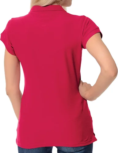 Vista 3 de FRESH TEE Polo de manga corta para mujer 100% algodón ajustado para mujer (EE.UU., Alpha, L, regular, regular, frambuesa), Frambuesa