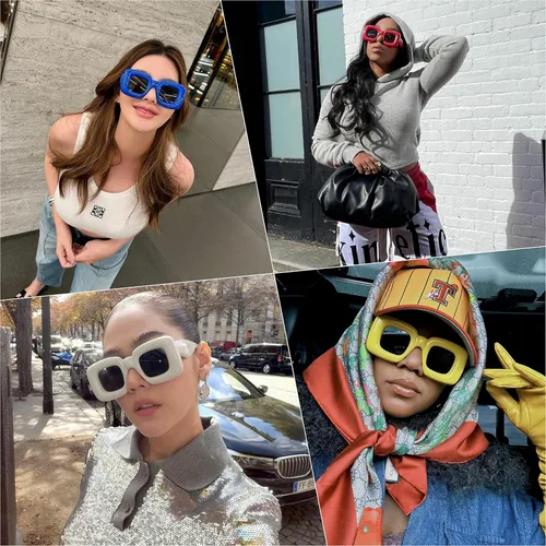 Vista 2 de VANLINKER Lindas gafas de sol cuadradas infladas para mujeres y hombres, gafas gruesas retro con marco grueso divertido máscara sombras VL9733
