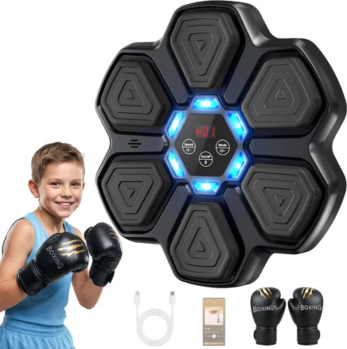 Vista 10 de TGLLM Music Boxing Machine, Interactive Punching Trainer with Boxing Gloves, Large Size Wall Mounted Electronic Boxing Target for Adult Kids, 9 Negro