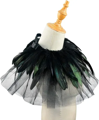 Vista 4 de HOMELEX Gargantilla de plumas con plumas naturales victorianas góticas para Halloween