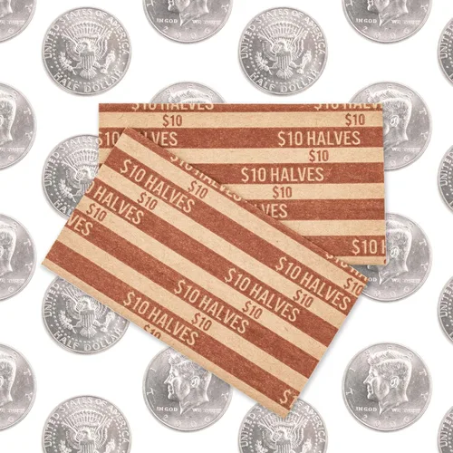 Vista 4 de Envoltorios de monedas de medio dólar, 100 envoltorios de monedas a rayas planas