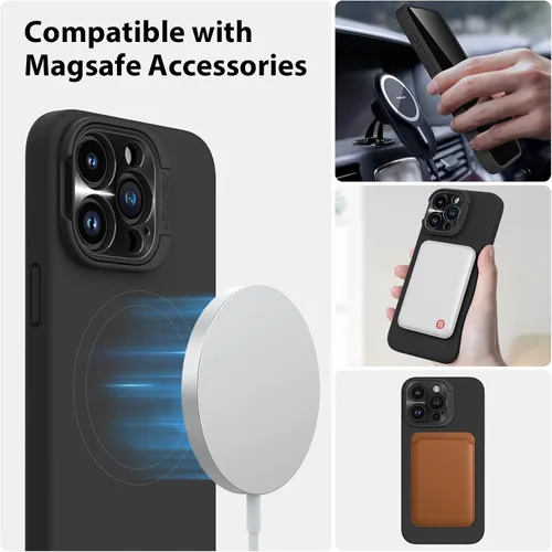 Vista 3 de Nillkin CamShield - Funda para iPhone 15 Pro con soporte para cámara, funda de silicona líquida compatible con MagSafe, funda magnética sedosa