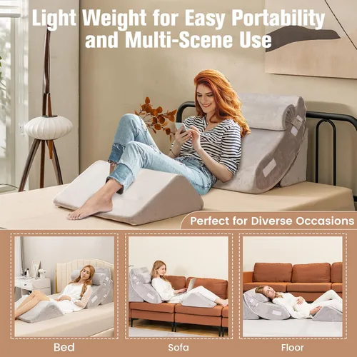 Vista 9 de Giantex Juego de 4 almohadas ortopédicas de cuña para cama, almohadas de espuma viscoelástica poscirugía para dormir, almohada ajustable