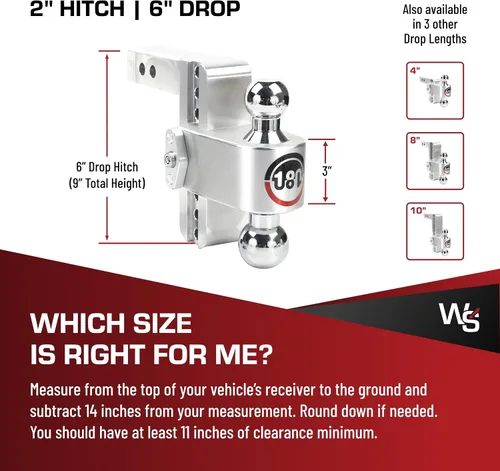 Vista 5 de Enganche de caída 180 CTB6-2 de aluminio ajustable de 6" y bola de acero cromado para receptor de 2", 12,500 GTW