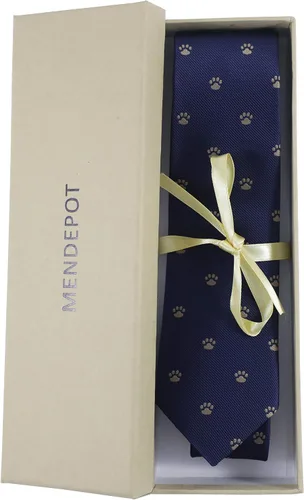 Vista 7 de Corbata de patrón de huella de perro cachorro con caja de regalo Corbata de impresión de pies de perro, Marrón