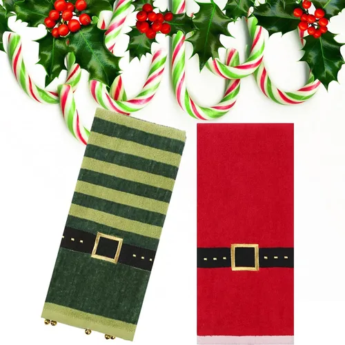 Vista 6 de Toallas de mano de baño, juego de 2, con Papá Noel rojo y elfo verde, diseño decorativo, 25 x 16 pulgadas, decoración de baño para las vacaciones