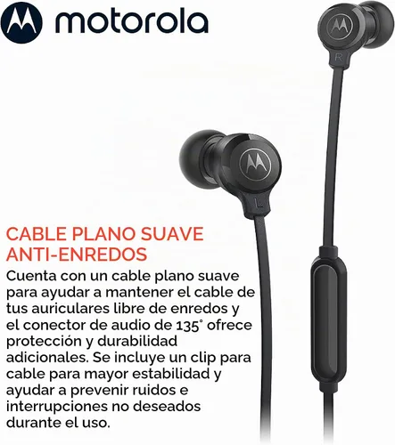 Vista 4 de Motorola Earbuds 3-S - Auriculares con cable con micrófono, auriculares intrauditivos con cable, cómodos auriculares de silicona ligeros, cable Negro