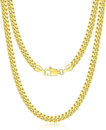 Vista 10 de 18k Gold Plated 925 Sterling Silver Chain Necklace for Men Women, 3.5mm, 4mm, 5mm Diamond Cut Cuban Link Chain, Sturdy & Shiny & Not Easy to Fade &