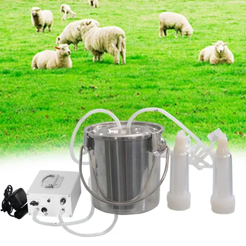 Vista 6 de Máquina de ordeño eléctrica de cabra de 7L, bomba de vacío de pulsación automática recargable con 2 tazas de pezón, cubo de acero inoxidable