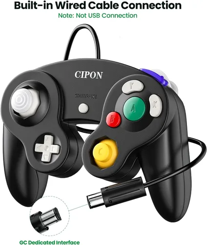 Vista 2 de Cipon Gamecube - Controlador con cable compatible con Nintendo WiiGameCube - mejorado negro y negro