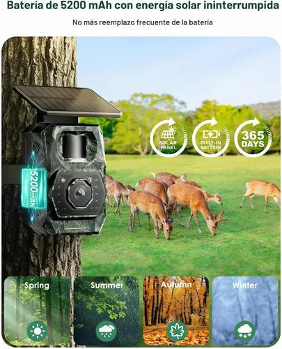 Vista 7 de Cámara de Rastreo Solar WiFi Bluetooth - Cámaras de Caza con Visión Nocturna, Sensor de Movimiento, Impermeable, Cámara de Ciervos Recargable