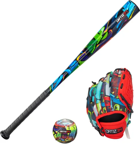 Vista 7 de Ortiz34 Youth T-Ball Set, 25” Signature Aluminum T-Ball Bat with -10 Drop, Foam Core T-Ball, 9” Lightweight Youth Glove, Vibrant Graffiti Print