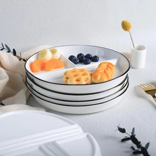 Vista 6 de 1 pieza Placa de porción de cerámica de dinosaurio Plato dividido para una alimentación racional, Plato de postre dividido Plato de ensalada Plato