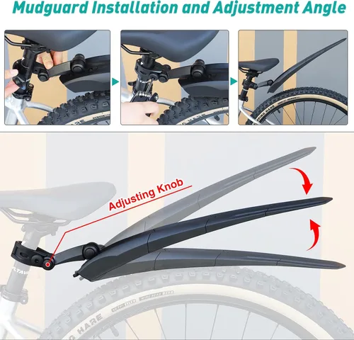 Vista 5 de WEEROCK Front and Rear Bike Fender Frame Downtube Bicycle Mudguard and Adjustable Rear Bike Fender for 24 26 28 Inch Bicycle, Mountain Bike,MTB