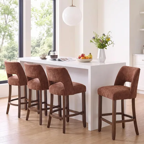 Vista 52 de VKNOW Juego de 2 Taburetes de Bar, Taburetes de Bar Tapizados de Altura de Mostrador, Taburetes Modernos de Mostrador con Patas de Madera para Isla