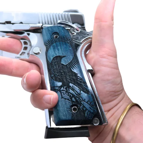 Vista 3 de 1911 Raven & Moon Series, 1911 Wooden Pistol Grips, Ambi Safety Cut for 1911 Full Size, 1911 Accessories, Artistic Collector Design
