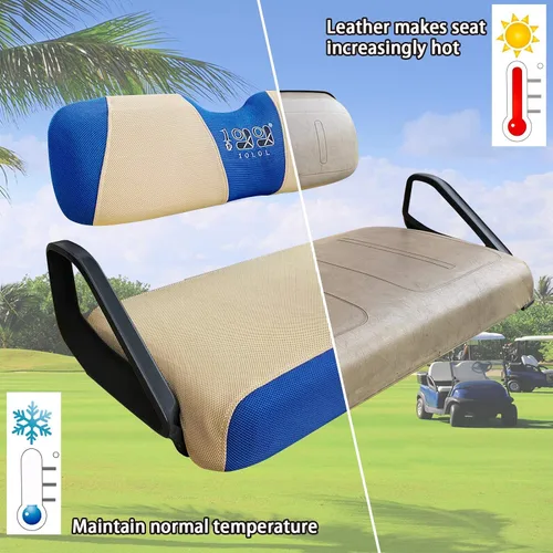 Vista 4 de 10L0L Fundas de asiento de carrito de golf para EZGO TXT RXV y Club Car DS 2000-up, tela de malla de aire transpirable lavable, color beige y azul