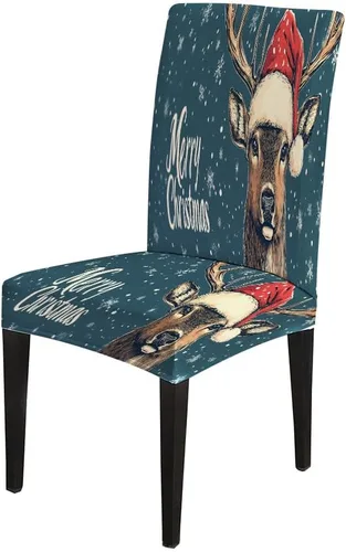 Vista 222 de CAPSCEOLL Christmas Dining Chair Covers,Snowflakes Festive Winter Pattern Stretch Chair Covers for Dining Room Set of 2 Washable Spandex Parson