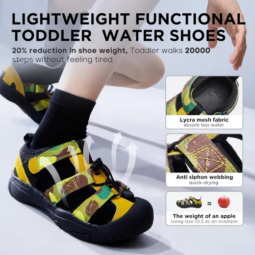 Vista 2 de Sandalias de verano para niños y niñas, sandalias de agua con puntera cerrada, secado rápido, sandalias ligeras para deportes al aire libre