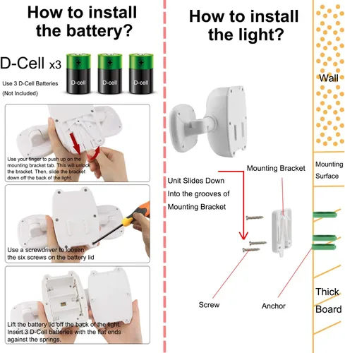 Vista 7 de HONWELL Luz con sensor de movimiento para exteriores, funciona con pilas, luz de inundación de seguridad exterior, inalámbrica, IP65, impermeable