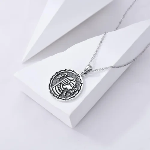 Vista 3 de VONALA Sterling Silver Hamsa Lion Lotus Masonic Mandala Triple Moon Goddess Egyptian Pharaoh Pendant Necklace Jewelry Gothic Punk Gifts for Men Women