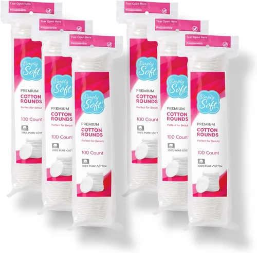 Vista 10 de Simply Soft - Redondas de algodón de alta calidad, 100% algodón puro, almohadillas de algodón absorbente, 100 unidades (paquete de 6)