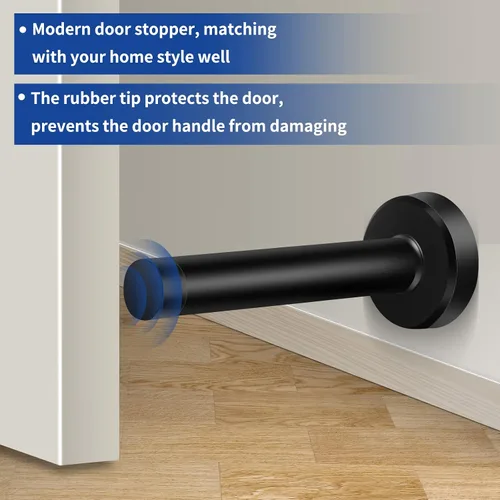 Vista 5 de Tope de puerta, tope de puerta negro de 4 pulgadas montado en la pared con puntas de parachoques de goma, protector de pared de acero inoxidable